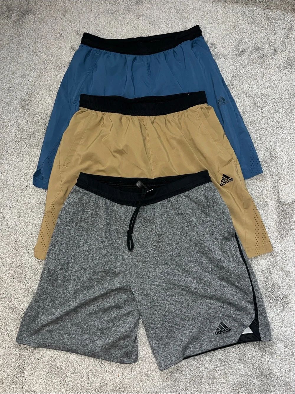 3-Adidas Stretch Waist Blue Gray soccer gym workout mens basketball shorts used